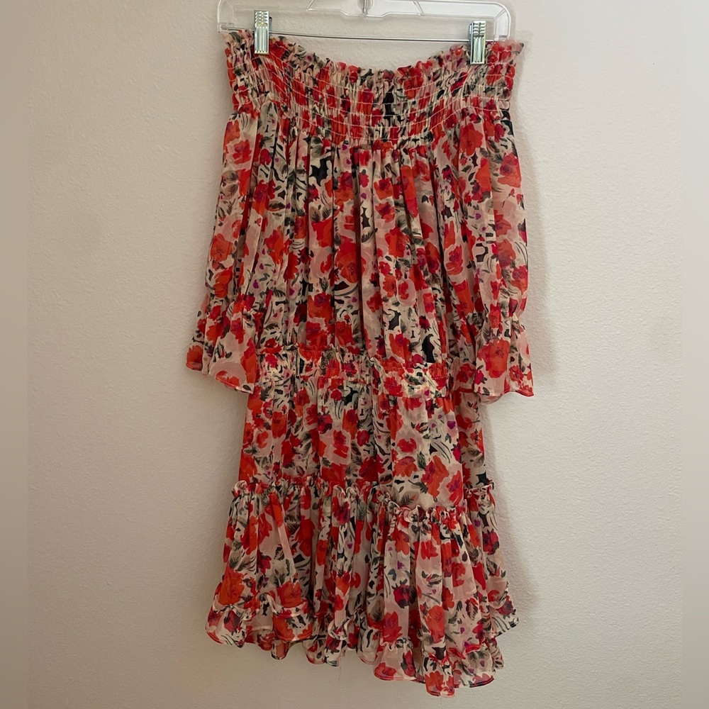 Misa Los Angeles Darla Off Shoulder Mini Dress Red Flora, FUN, FLIRTY, & SEXY!🤩 - Picture 2 of 6